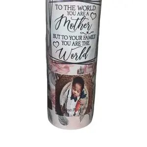 Custom Photo Tumblers - Pink Bottle with "TO THE WORLD YOU ARE A MOTHER BUT TO YOUR FAMILY YOU ARE THE WORLD" Text, Ideal for Drinkware Water Bottles
