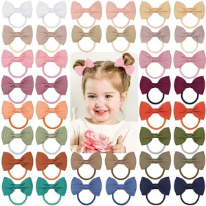 40 count 2.75" Hair Bows for  Girls Thick Hair Elastics Rubber Ribbon Bands, Regular Bows for  Girls,  & , Pastel Colors