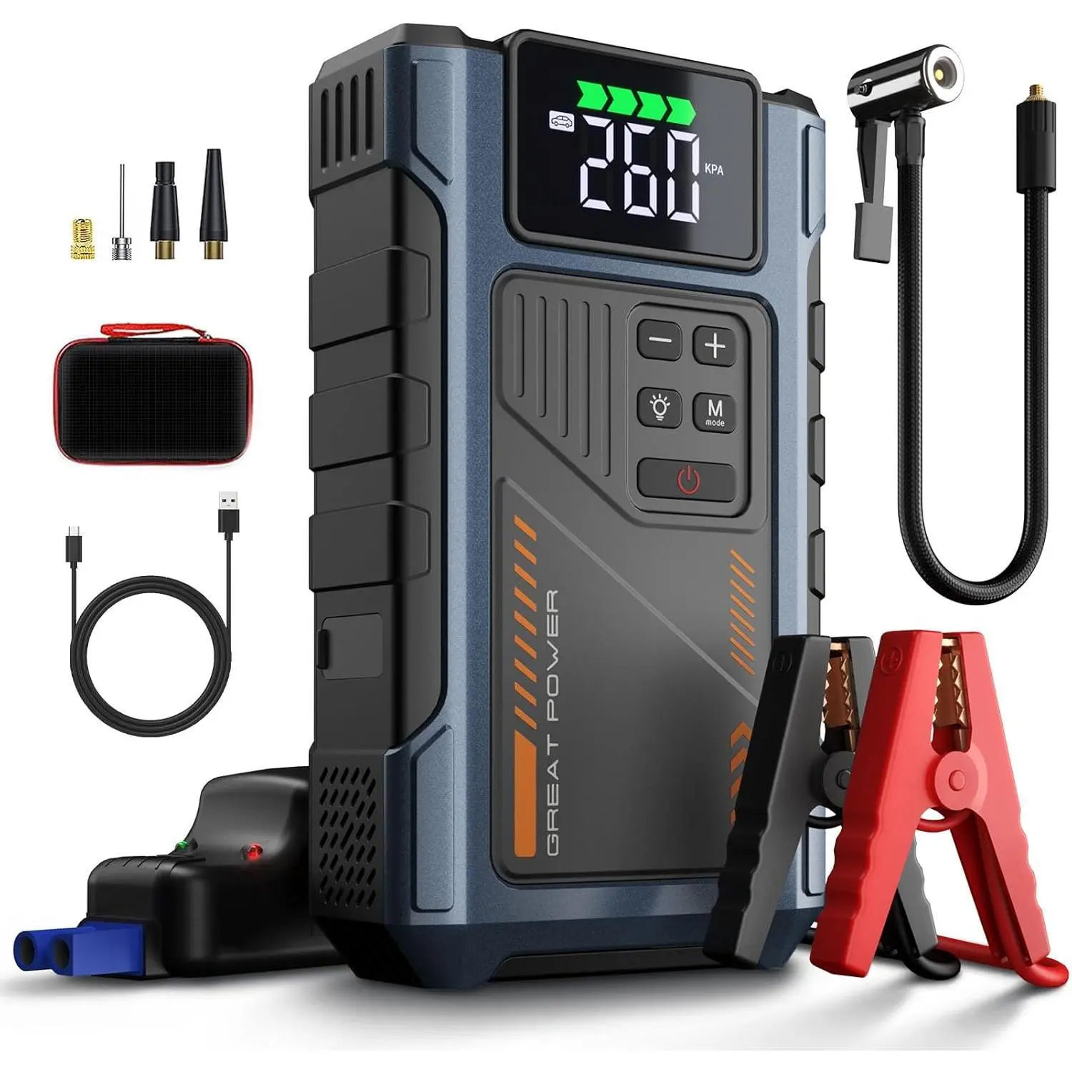 Car Battery Charger Jump Starter with Air Compressor, 4500A Jumper Box for Car Battery Portable Booster Jump Pack, 12V Jumpstart Combo 150PSI Tire Inflator Air Pump(Up to 8.5L Gas/7.0L Diesel),Tool Kit Vehicle Car Jack Kit,, Car Jack Kit