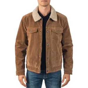 Alpine Swiss Aaron Mens Trucker Jacket Sherpa Collar Vegan Leather Warm Casual Coat