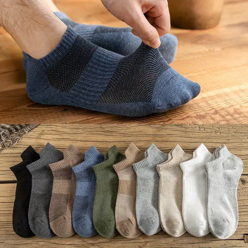 Women's 10 Pairs Low-Cut Solid Mesh Invisible Boat Socks - Plain, Casual Daily Socks with Foot Protection, Breathable Cotton for Casual Wear, Breathable Cotton Socks
