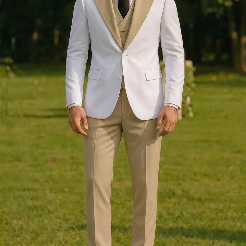 Men’s 3-Piece 1-Button Classic Style Formal Suit Set - Blazer, Vest & Trousers, Business Formal Menswear, Adjust-Fit Workwear for Weddings & Events, Buttons Design Blazer and Trousers Set, 3-Piece Men's Suits