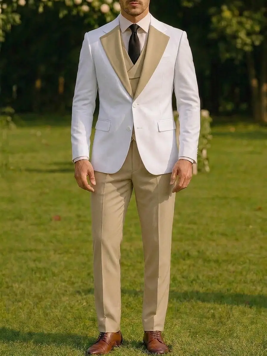 Men’s 3-Piece One-Button Formal Suit Set Blazer, Vest & Pant, Menswear Matching Clothes, Adjust-Fit Men's Suits For Business, Wedding, Polished Look For Weddings And Events, Long Sleeve Classic Formal Wear Workwear