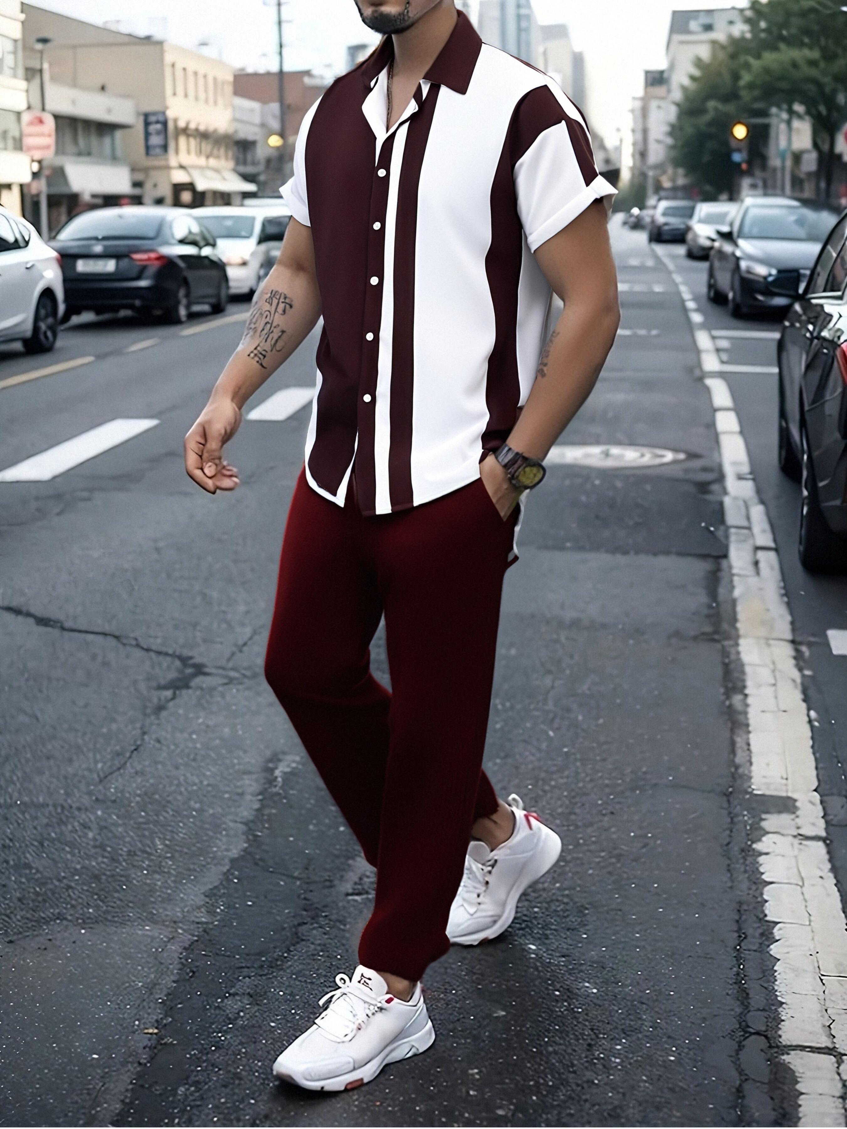 Fashionable and comfortable men's beach vacation printed short sleeved pants set; festival gift