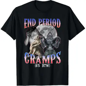 🐺[Graphic Tee]"100% Cotton 'End Period Cramps (6’5 BTW)' Funny Alpha Wolf Cringe Meme T-Shirt – Humorous Graphic Tee for Men & Women, Short Sleeve Cotton Top, Casual Streetwear, Everyday Outfit & Meme Gift"