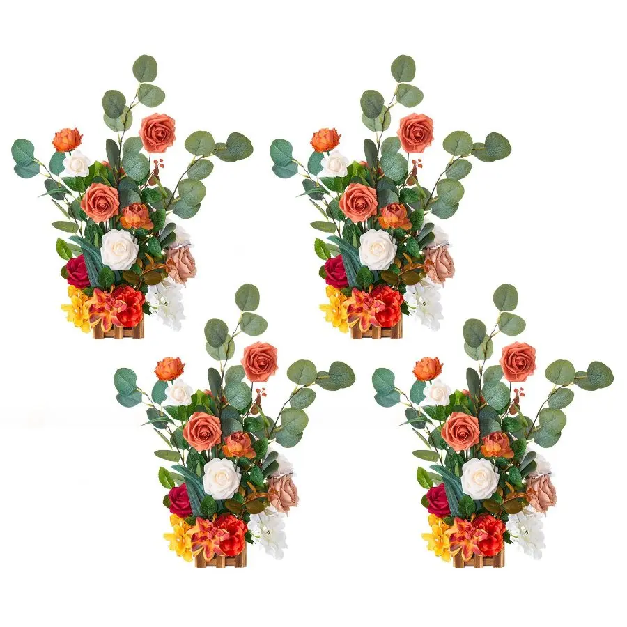 VEVOR Standing Artificial Flowers Arrangements 4 PCS, 17.5-Inch Tall Faux Flower Decorations for Wedding Aisle Runner Chair, Orange Floral Centerpieces for Ceremony Reception Party Outdoor Decor