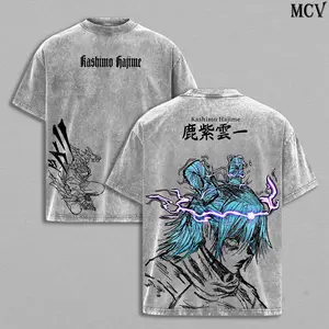 Kashimo Hajime Tee Washed – Jujutsu Kaisen Execution × Culling Game Arc Vintage Washed Heavy Cotton Oversized Anime Manga T-Shirt Hoodie, Double Printed Retro Unisex Streetwear Graphic Top, Lightning Ancient Sorcerer Edition