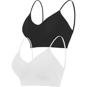 Women's V-Neck Padded Seamless Straps Bralette, Everyday Basic Sleeping Bra, Sports Bras for Women, Sports Bra