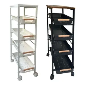 4 Tier Metal Organization Trolley with Pull-Out Baskets and Wheels Slim Storage Rolling Cart for Home Office Kitchen Bathroom Laundry