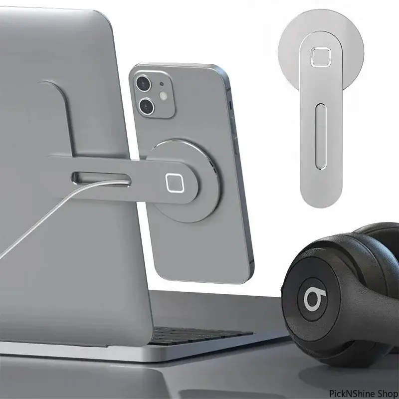 Slim Foldable Magnetic Phone Holder, Synthetic Side Mount Stand for Laptops & Monitors, Portable Unisex Accessory, Magnetic Phone Holders, Phone Accessories, Smart Phone Holder