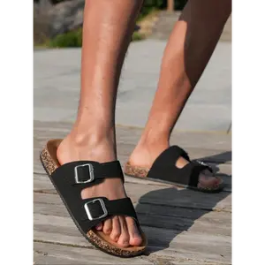 Men's Fashion Anti-Slip Casual Slippers, Open-Toe Design for Indoor Outdoor Walking, Stylish Two-Buckle Slip-On Shoes