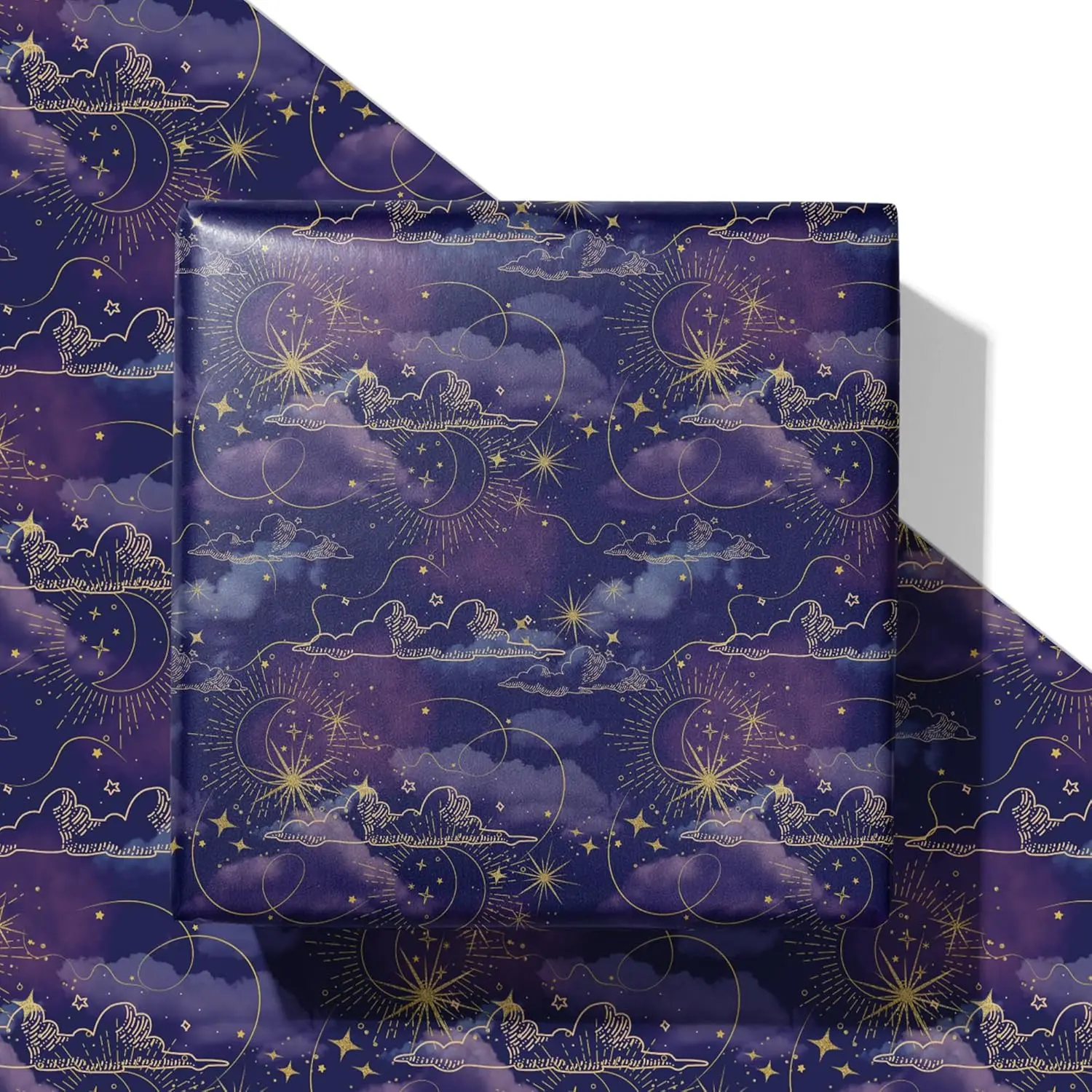 Galaxy Wrapping Paper - Midnight   Wrap With Celestial  Moon and Cloud for Birthday,  Shower, Eid, Graduation, Father's Day, Christmas - 28x40 Inches, 4 Folded Sheets