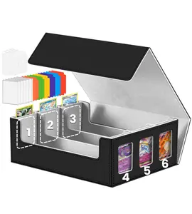 Trading Cards Storage Box - 6-Window Display 2400+ TCG Commander Deck Case PKM with 6 Card Holders for Magic the Gathering YuGiOh Sports MTG PTCG Black and Gray