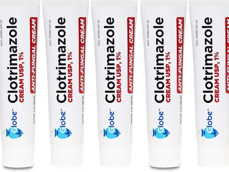 Globe Clotrimazole Antifungal Cream 1% USP, 1 oz (5 Pack), Anti Fungal Treatment, Relieves Itching, Burning, Cracking and Scaling Associated Athletes Foot, Jock Itch, Ringworm and More