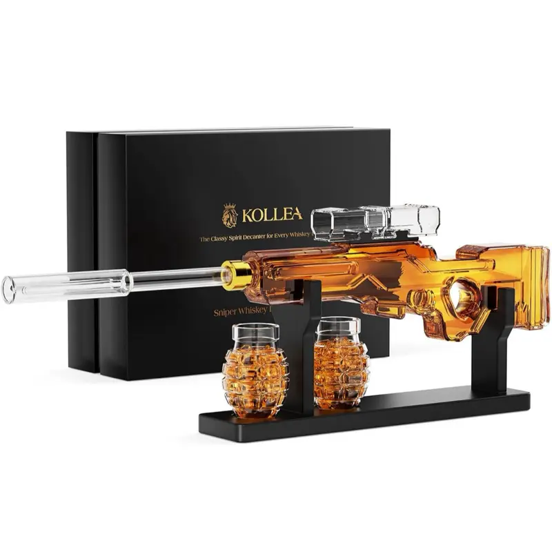 Sniper Whiskey Decanter Sets for Men with 2 Grenade Glasses & Detachable Scope, Liquor Dispenser for Bar