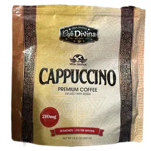 Vida Divina Cappuccino Premium Coffee Infused with Reishi 210mg 20 Sachets 21g per Serving 14.8 oz 420g