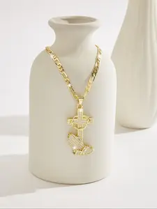 Men's Hip Hop Praying Hands Cross Pendant Necklace, Cuban Link Design Chain, Plated Luxury Jewelry Gift, Religious Symbolic Accessory for Him