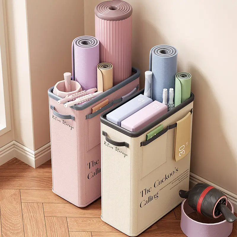 1.Multi Functional Sports Equipment Storage Box Foldable Rectangular Organizer Yoga Mat Fitness Gear Gym Accessories Large Capacity Fabric Storage Basket with Safety Closure