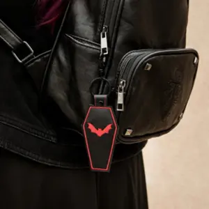 Gothic Style Coffin Bat Embroidered Keychain for Bags, Perfect Birthday Gift Christmas Present, Unique Halloween Accessory