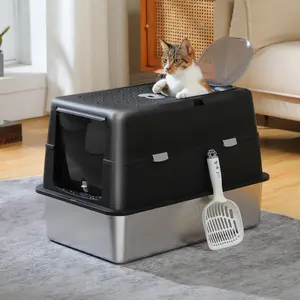 XL-Large Stainless Steel Litter Box with Dual Front-Top Entrances, Includes Non-Stick Metal Tray and Scoop, Ideal for Large Cats