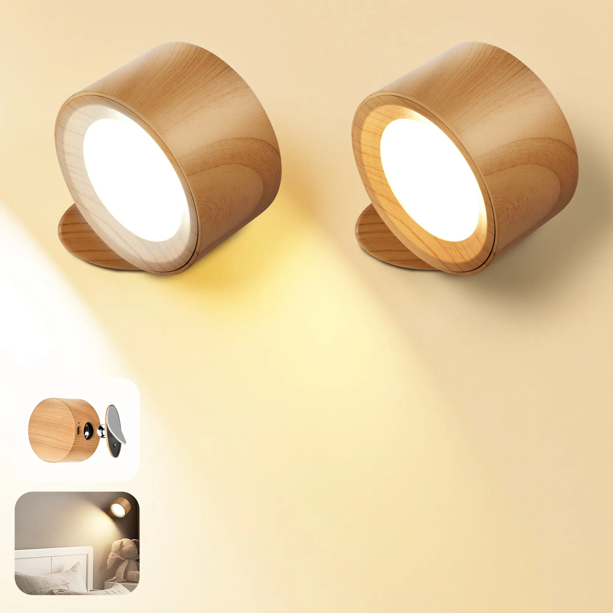 LED Wall Mounted Lamps, Battery Operated Rechargeable Wall Lights, 3CCT & Dimmable, 360°Rotation with Magnetic Ball, Cordless Wall Sconces for Picture Bedside Bedroom Reading