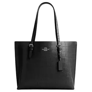 COACH Coach 33 Silver Metal Accents Leather Tote Bag for Women, Large Black