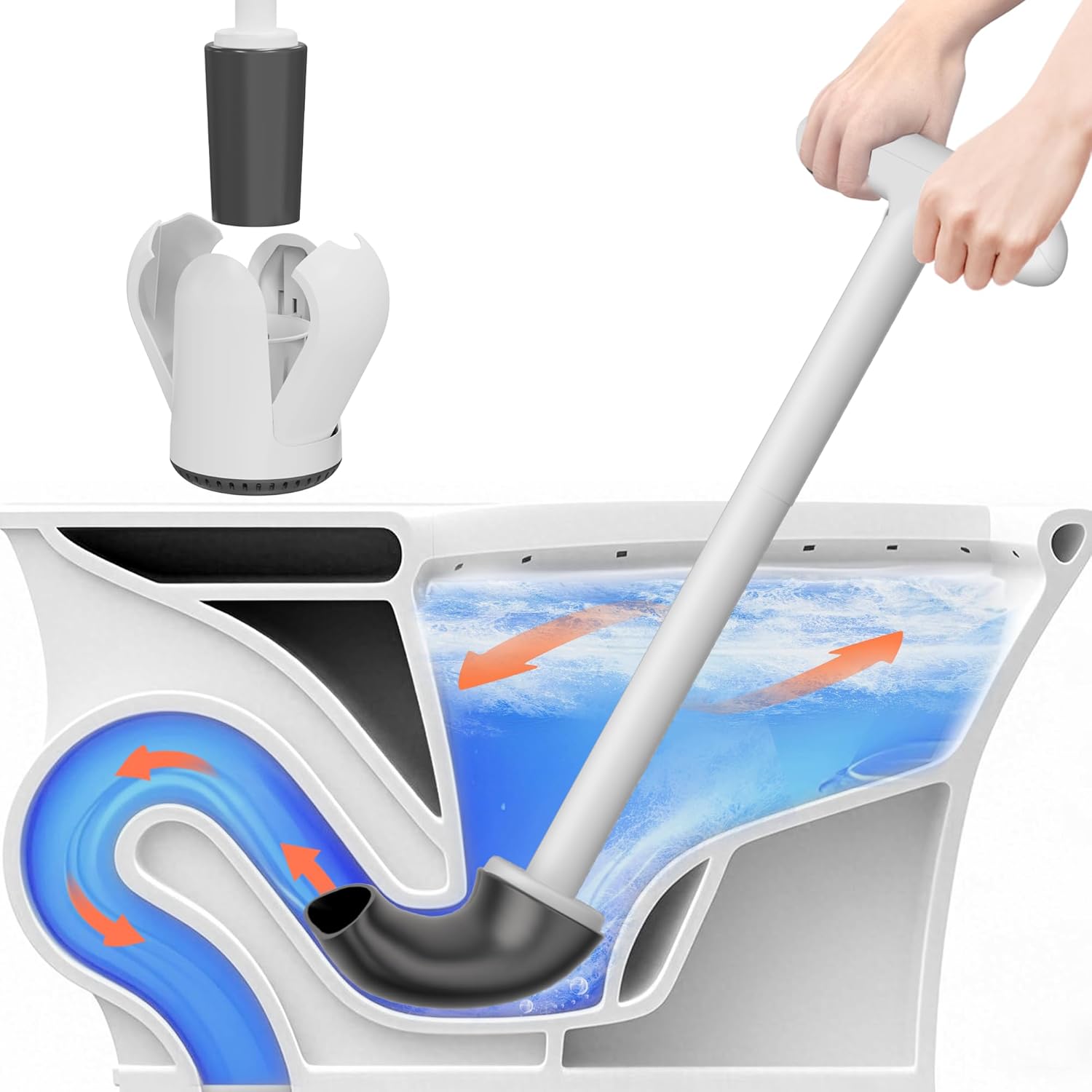 Snofrid Upgraded Toilet Plunger with Holder, Wall Mounted Toilet Bowl Plunger with Hideaway Caddy, Dual Handle Plunger for Bathroom Built-in Drip Tray, Easy to clean,White