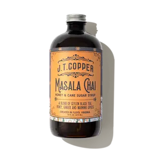 J.T. Copper Masala Chai Syrup Beverage Sweet - Organic Honey & Cane Sugar Blend for Chai Lattes & Cocktails - 16 fl. oz. Glass Bottle