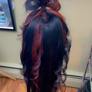 13/4 unique custom human hair lace wig , two tone with orange and black color