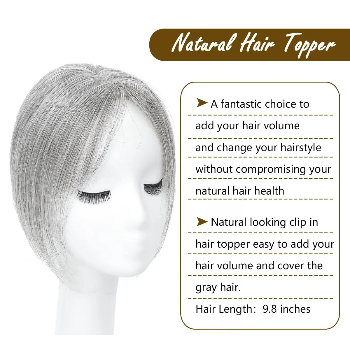 Gray color Hair Topper for Women Clip-in Piece Human Hair  display picture 1
