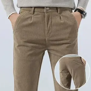 High Quality Brand Men's Corduroy Thicken Pants Fashion Khaki Narrow Leg Casual Pants Thermal Plush Trousers  Autumn Winter Male