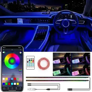 Smart LED Interior Car Lights, USB Powered RGB Car Ambient Lighting with App Control & Music Sync, DIY Mode 110cm+110cm 2-in-1 Design, Multi-Color Decor for Cars Trucks，Gift for Men & Women
