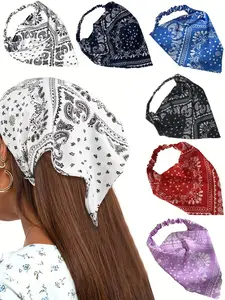6pcs Women's Hairbands, Classic Cashew Flower Design, Sweet Lovely Triangle Scarf, Scarf Head Wrap, Daily Wear Accessory