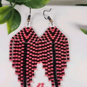 Beaded Elegant Red Color Earrings with Black Accents Handcrafted Beaded Design for Stylish Outfits