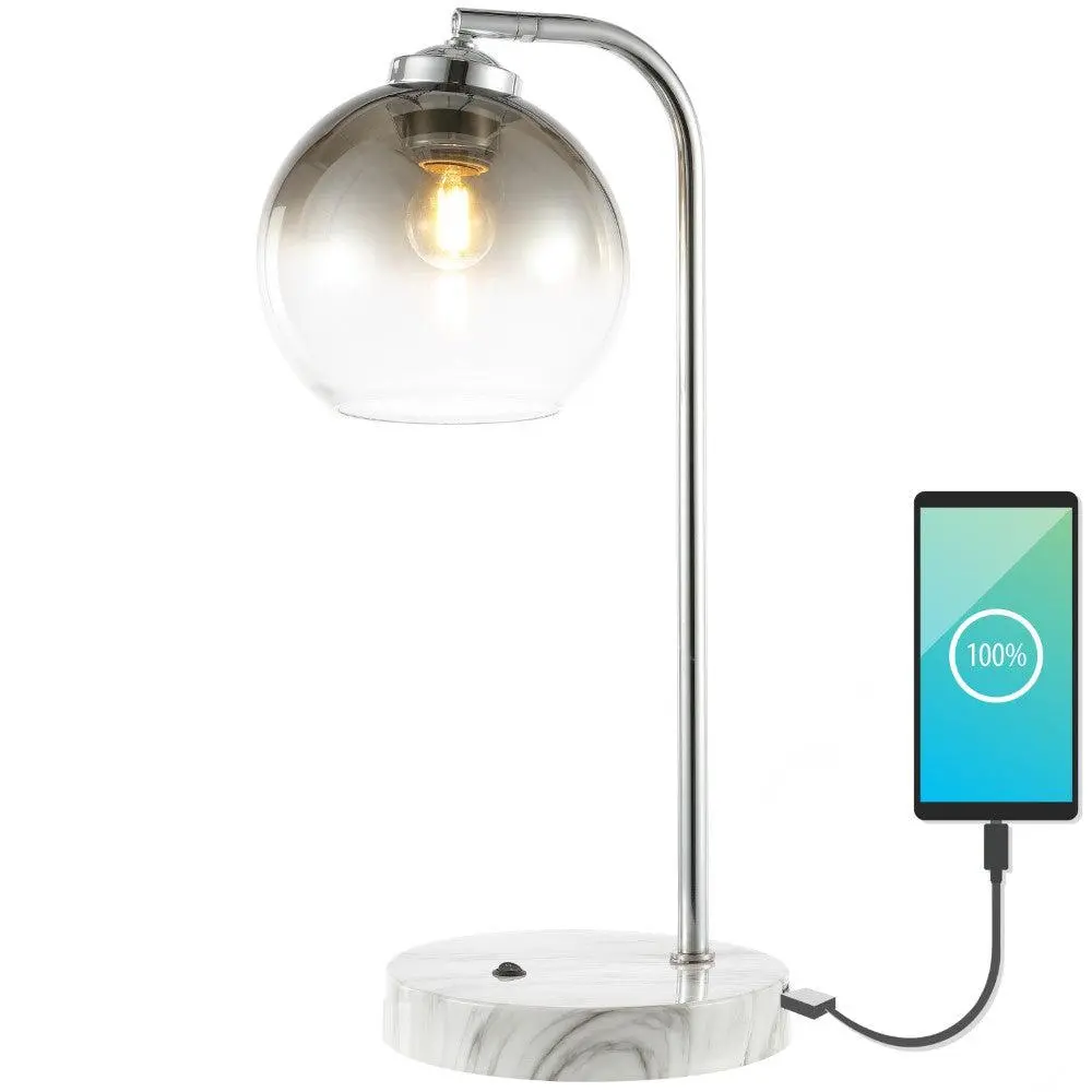 JONATHAN Y Ada Industrial Contemporary Iron/Glass LED Task Lamp with USB Charging Port; for Living Room, Bedroom, Kitchen, Office
