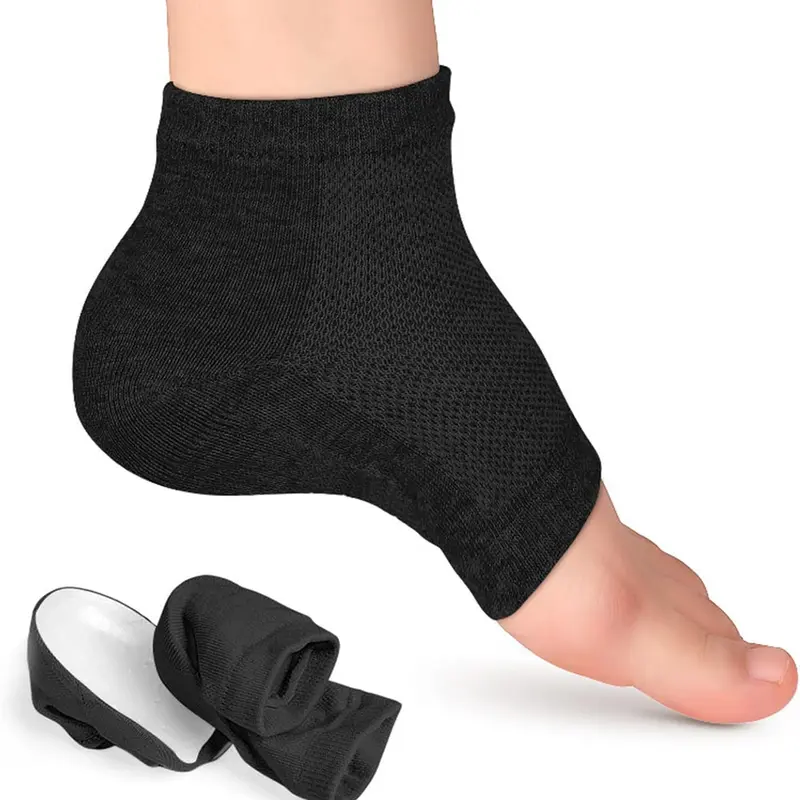 Cotton Slip-On Sock Heel Sleeves with Silicone Insoles - 1.4-in Invisible Height Increase Athletic Footbed Heightener, Breathable Polyester, Foot Pain Relief, Plantar Fasciitis Relief, Gait Correction, Wrapped Design Shoe Heel Liners