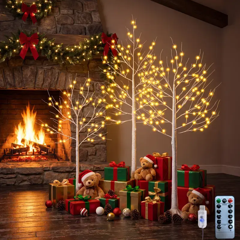 4FT-6FT LED Birch Tree Floor Lamps with Colorful Lights, Birch Look Indoor Lighting, All Seasons Artificial Home Supplies, Instant Focal Point Festival Decor for Holiday & Wedding Props