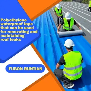 Fubon Runtian large polyethylene roofing waterproof tape 39.3 inches x 5.5yd code quickly seals ultraviolet-resistant and weather-resistant gray-blue silver multi-purpose concrete roofing corrugated tile sealant to repair cars and houses.
