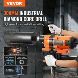 VEVOR Core Drill Machine, 0.8-11.8in Drilling Diameter Diamond Core Drill Rig with Stand and Core Drill Bit, 3500W Rugged Concrete Core Drill, Wet and Dry Use, For Concrete, Brick, Marble