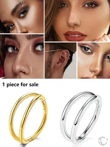 Double Nose Rings 316L Surgical Steel 16g, Silver Color Hinged Nose Hoop Membrane Lip Rings, Fashion Body Jewelry for All Seasons, Septum Piercing Ring