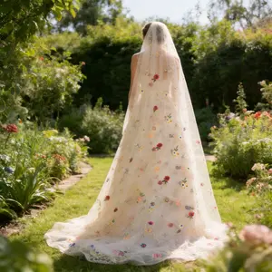 2-piece set, 3 sizes to choose from, light beige embroidered floral mesh, polyester fabric, suitable for wedding ceremonies and party venue decoration, decorative arches/bridal headbands/hand-held flower packaging/table flags/pavilions