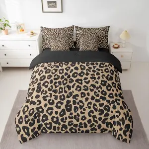 Leopard Print Comforter Set with Sheets Cheetah Print 7 Pieces Bedding Set Black Brown Bed in a Bag Modern Art Room Decor Soft Lightweight Microfiber