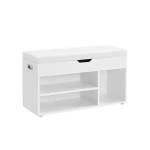 VASAGLE Storage Bench with Cushion, Shoe Bench with Padded Seat, 3 Compartments, Hidden Storage, Shelves