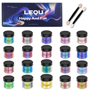 LEQU 20-Colors Chameleon Nail Powder Set - Color Shifting Chrome Pigment with Applicators for Gel Nails, Epoxy Resin, Tumblers, Slime & DIY Crafts