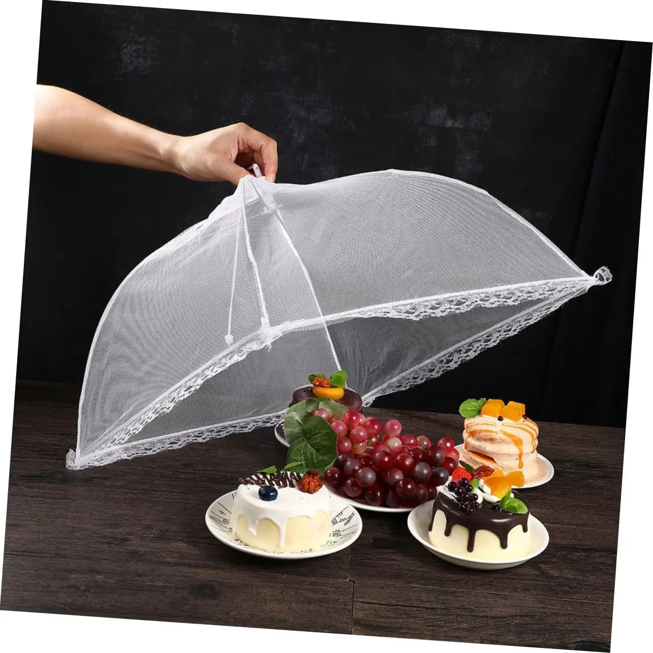 Mesh Food Cover Folding Outdoor Food Nets for Picnics Bbqs Camping Umbrella Style Transparent Design Reusable（23.62in*15.74in*9.44in）