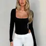 Women Spring Autumn Sexy Long Sleeve Backless Bodycon Black Tops Bodysuit Waist Stretchy Bodysuit Slim Fitting Bodysuit