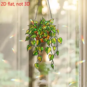 2D Pothos Plant Suncatcher, Holographic Acrylic Hanging Decor, Greenhouse Window Art, Sun Catcher Gift for Plant Lovers, Gift for Mom, Home Decor Ornaments