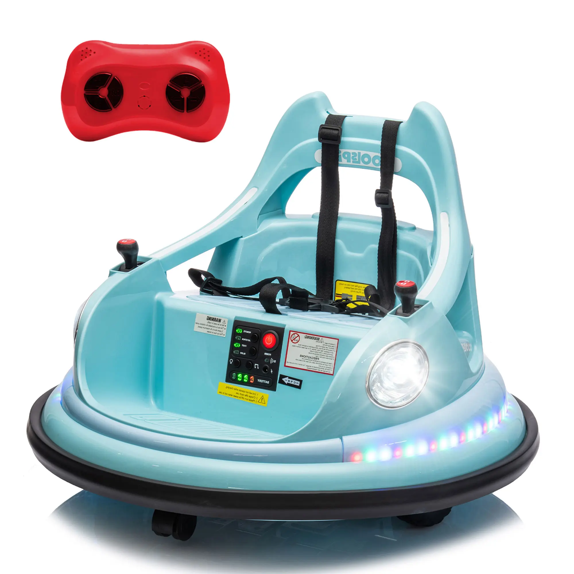 12V Unisex Kids' Ride-On Bumper Car, 1.5-5 Years Old Electric Dual-Drive System Vehicle, W/Remote Control, LED Lights, Bluetooth, 360-Degree Spin, Anti-Collision Padding, 5-Point Safety Harness