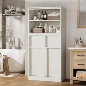 OP-Modern Tall elegant Bathroom Cabinet, Floor Storage Cabinet with Doors & 2 Drawers, Stable Cabinet with Anti-tipping design, 51" H Tall Organizer Cabinet Freestanding,for Living room,Bedroom,Office