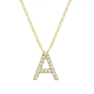 10K Gold Bold Diamond Letter Initial Pendant Necklace